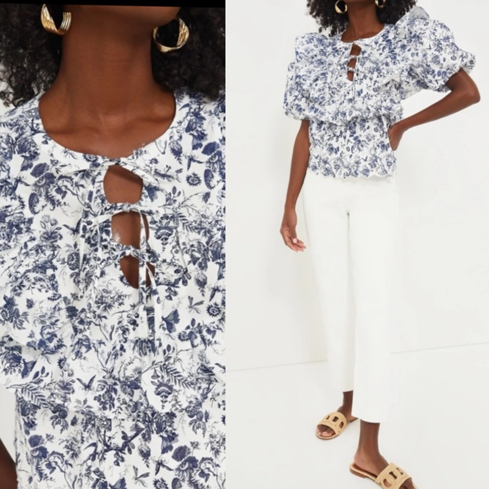Tuckernuck Hyacinth House Navy Floral Ruffle Nadia Blouse Size Small NEW - Picture 11 of 11
